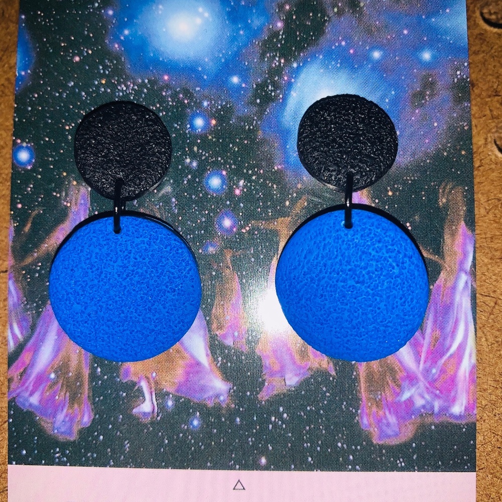 Blue Black Clay Earrings